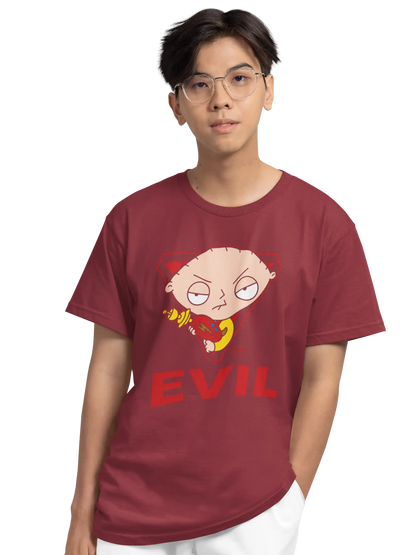 AWBlack Family Guy Stewie Griffin Evil Graphic T-Shirt for Men | Premium 180 GSM 100% Cotton Printed Black Tee | Regular Fit, Oversize Fit & Plus Size Fit