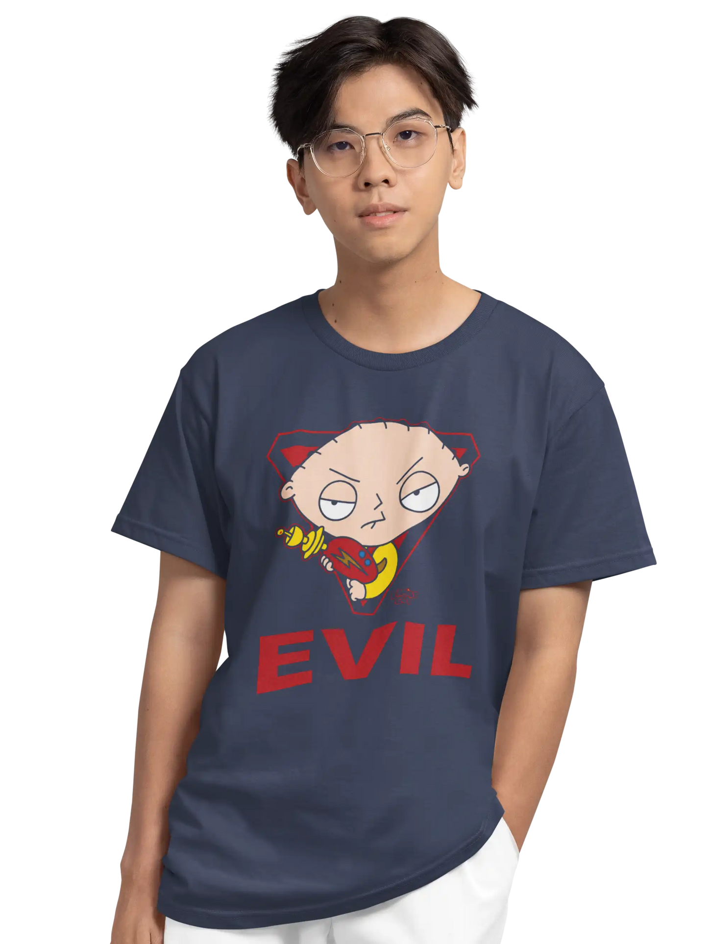 AWBlack Family Guy Stewie Griffin Evil Graphic T-Shirt for Men | Premium 180 GSM 100% Cotton Printed Black Tee | Regular Fit, Oversize Fit & Plus Size Fit