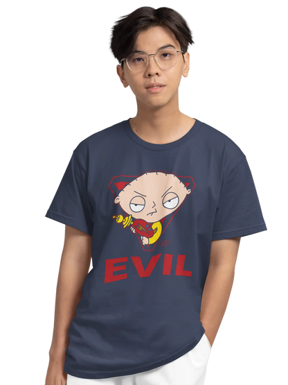 AWBlack Family Guy Stewie Griffin Evil Graphic T-Shirt for Men | Premium 180 GSM 100% Cotton Printed Black Tee | Regular Fit, Oversize Fit & Plus Size Fit