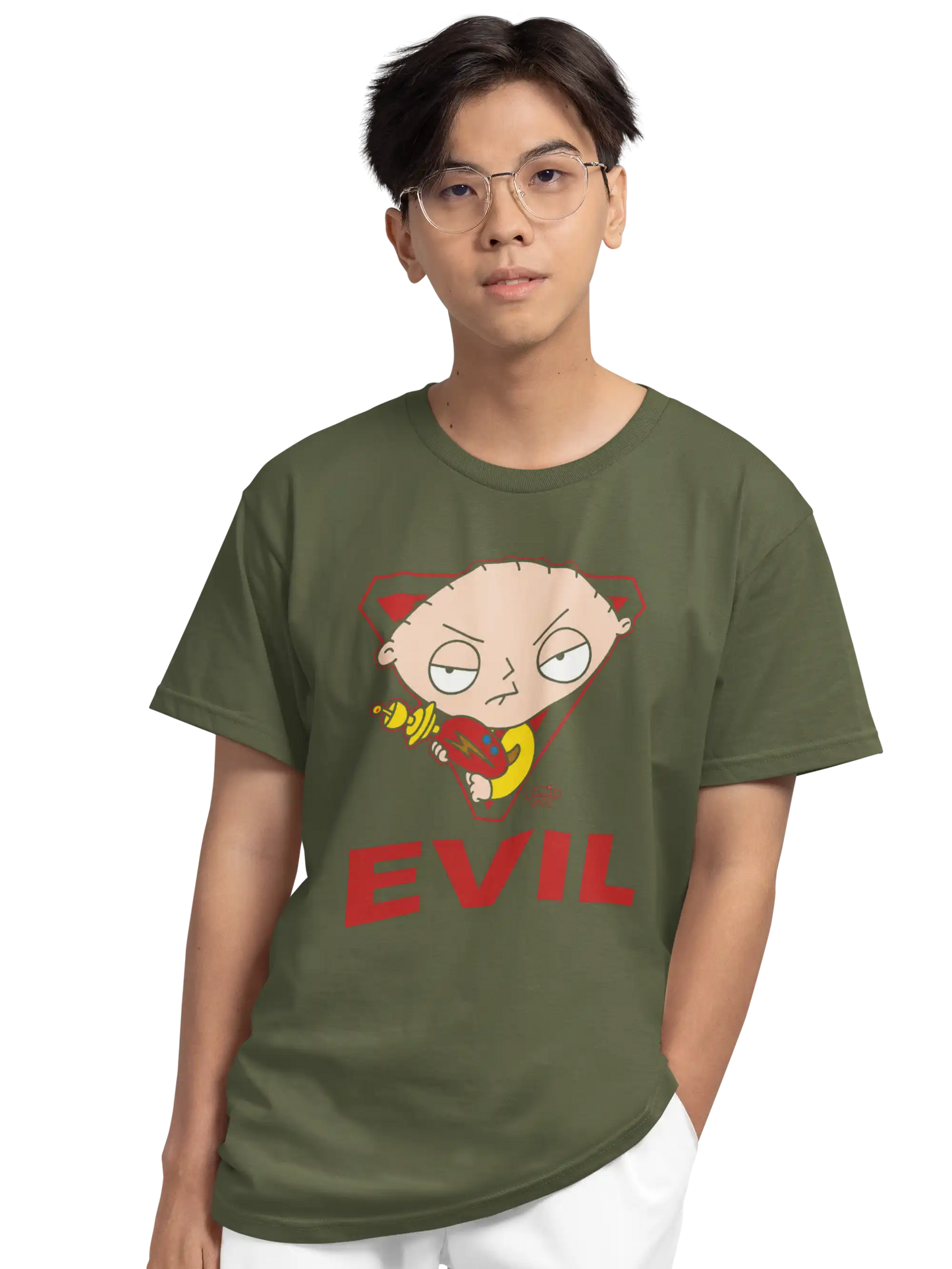 AWBlack Family Guy Stewie Griffin Evil Graphic T-Shirt for Men | Premium 180 GSM 100% Cotton Printed Black Tee | Regular Fit, Oversize Fit & Plus Size Fit