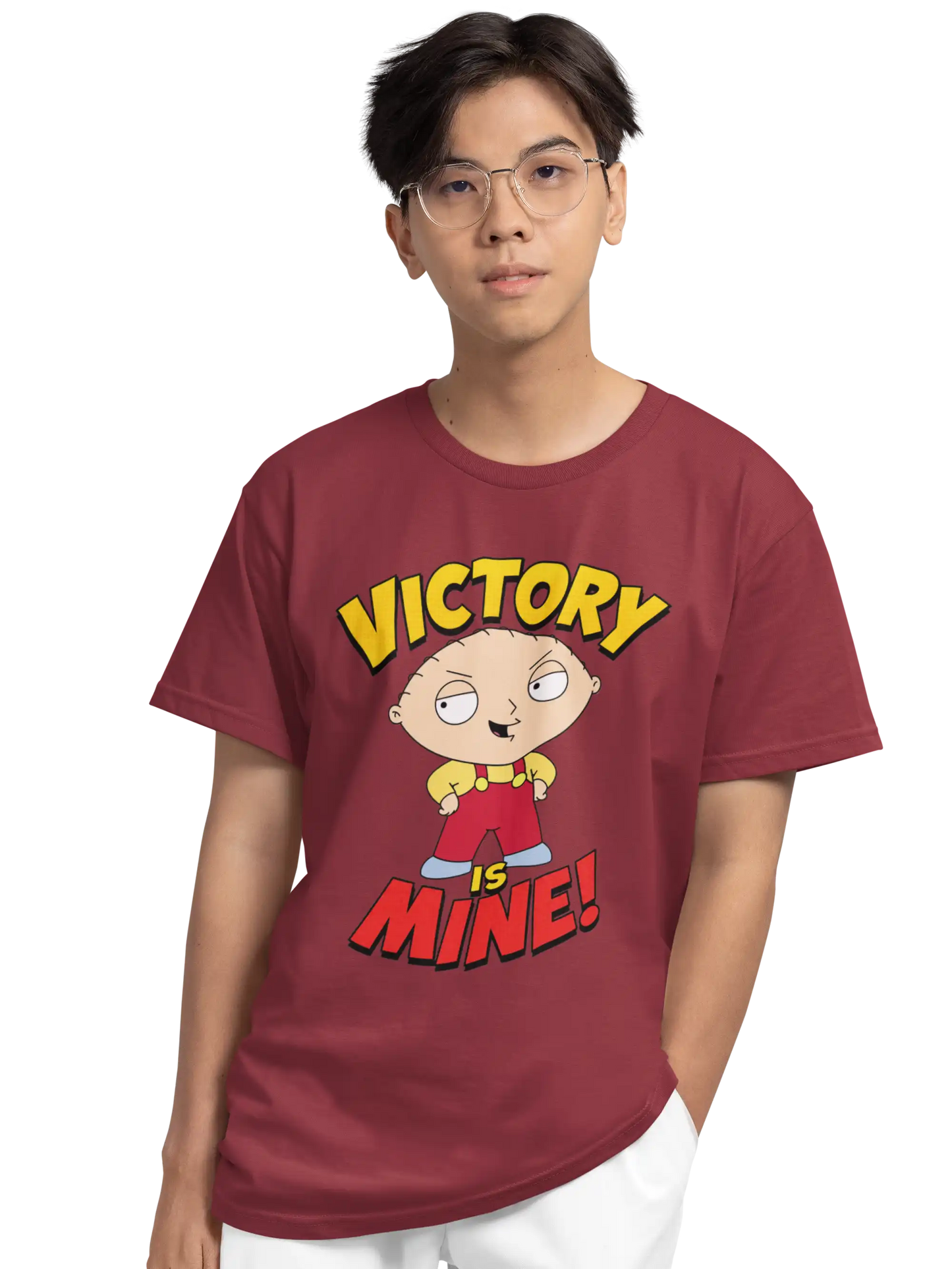 AWBlack Family Guy Stewie Griffin Victory Is Mine Graphic T-Shirt for Men | Premium 180 GSM 100% Cotton Printed Black Tee | Regular Fit, Oversize Fit & Plus Size Fit