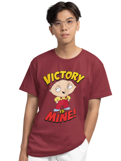 AWBlack Family Guy Stewie Griffin Victory Is Mine Graphic T-Shirt for Men | Premium 180 GSM 100% Cotton Printed Black Tee | Regular Fit, Oversize Fit & Plus Size Fit