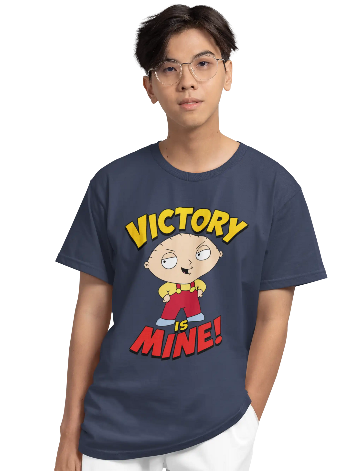 AWBlack Family Guy Stewie Griffin Victory Is Mine Graphic T-Shirt for Men | Premium 180 GSM 100% Cotton Printed Black Tee | Regular Fit, Oversize Fit & Plus Size Fit