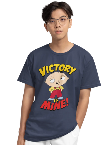 AWBlack Family Guy Stewie Griffin Victory Is Mine Graphic T-Shirt for Men | Premium 180 GSM 100% Cotton Printed Black Tee | Regular Fit, Oversize Fit & Plus Size Fit