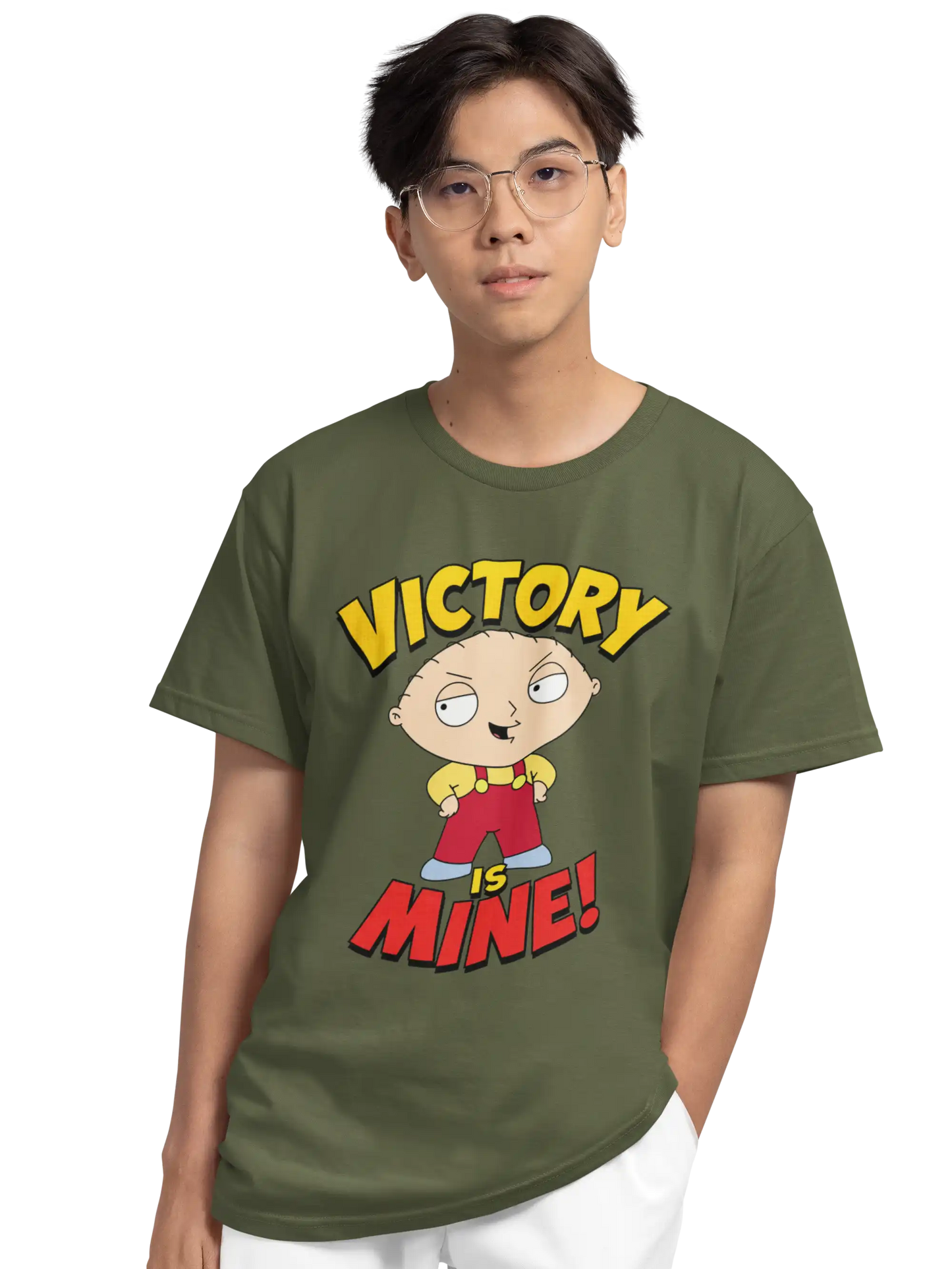 AWBlack Family Guy Stewie Griffin Victory Is Mine Graphic T-Shirt for Men | Premium 180 GSM 100% Cotton Printed Black Tee | Regular Fit, Oversize Fit & Plus Size Fit