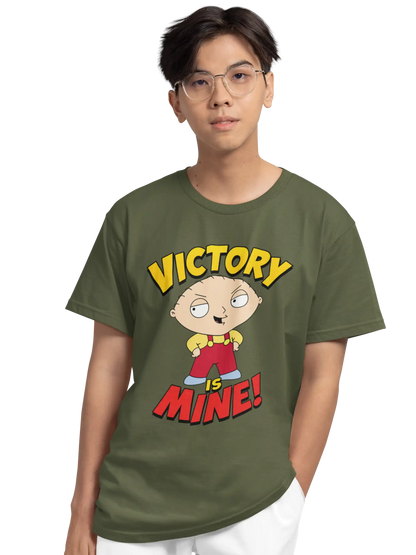 AWBlack Family Guy Stewie Griffin Victory Is Mine Graphic T-Shirt for Men | Premium 180 GSM 100% Cotton Printed Black Tee | Regular Fit, Oversize Fit & Plus Size Fit