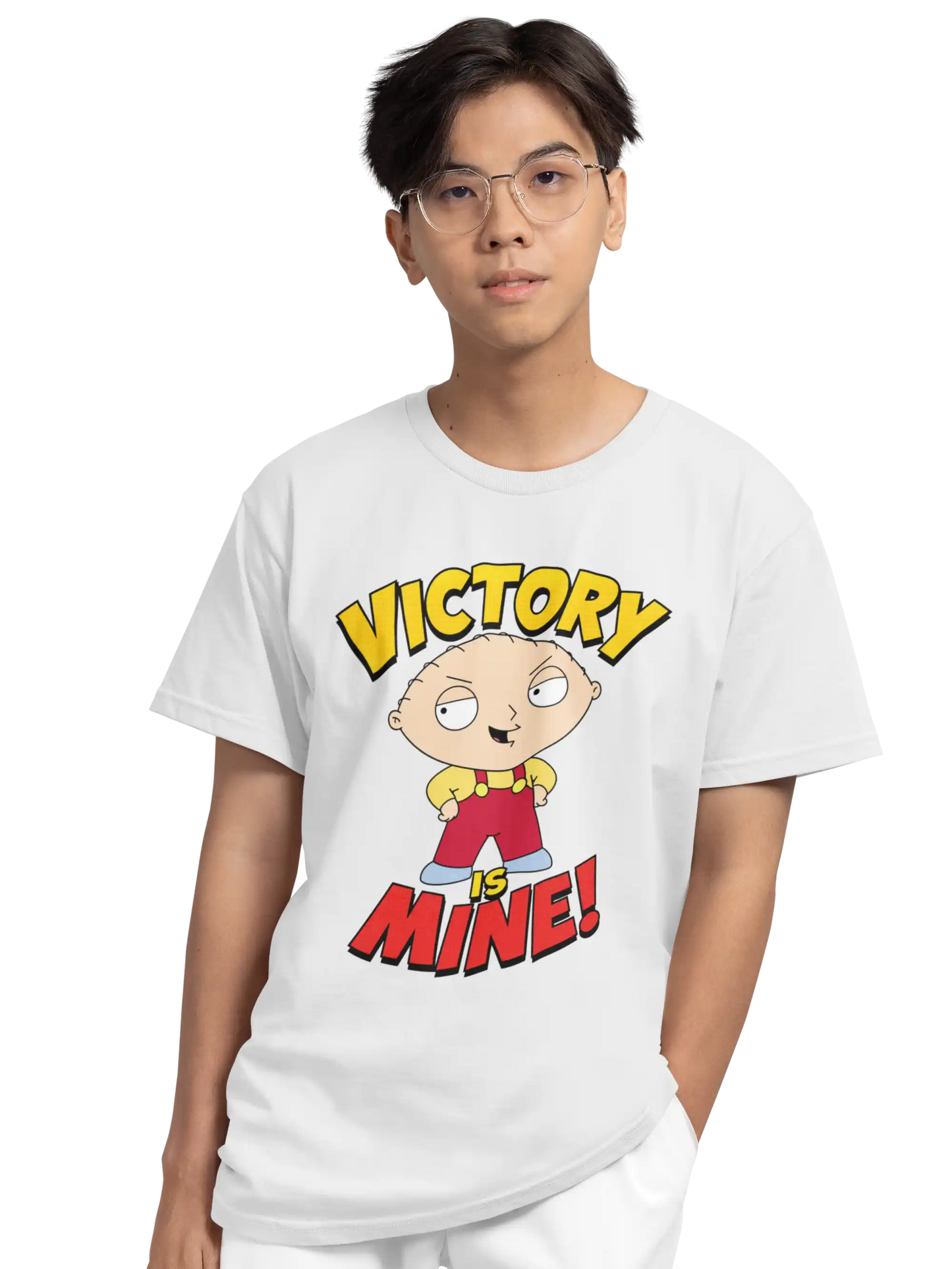 AWBlack Family Guy Stewie Griffin Victory Is Mine Graphic T-Shirt for Men | Premium 180 GSM 100% Cotton Printed Black Tee | Regular Fit, Oversize Fit & Plus Size Fit