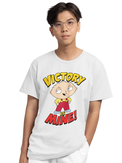 AWBlack Family Guy Stewie Griffin Victory Is Mine Graphic T-Shirt for Men | Premium 180 GSM 100% Cotton Printed Black Tee | Regular Fit, Oversize Fit & Plus Size Fit