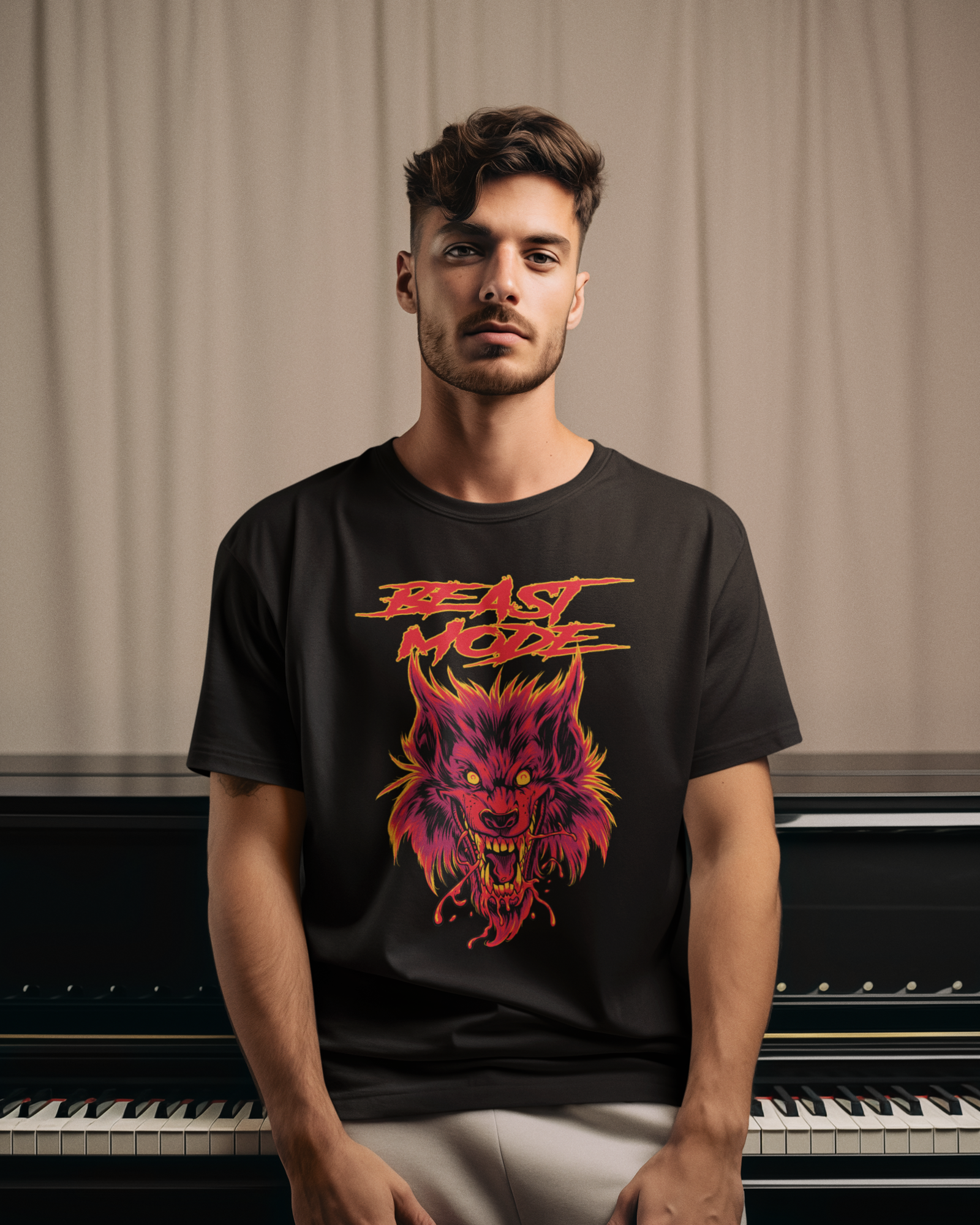 Feral Fury – Savage Wolf Beast Mode Premium Black T-Shirt - AWBlack