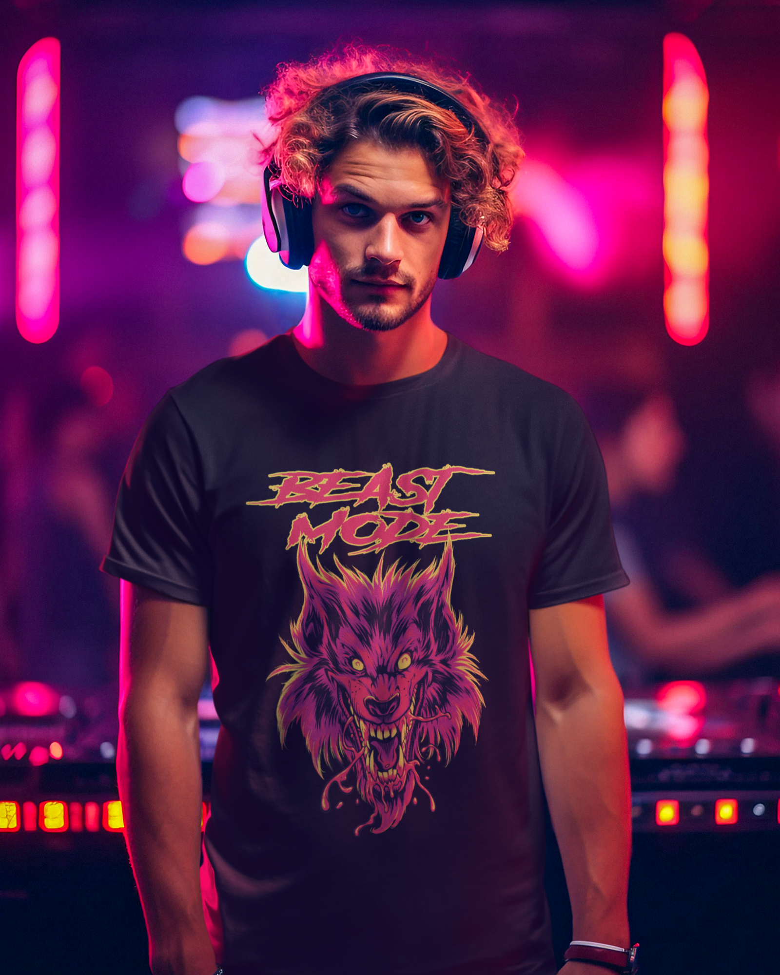 Feral Fury – Savage Wolf Beast Mode Premium Black T-Shirt - AWBlack