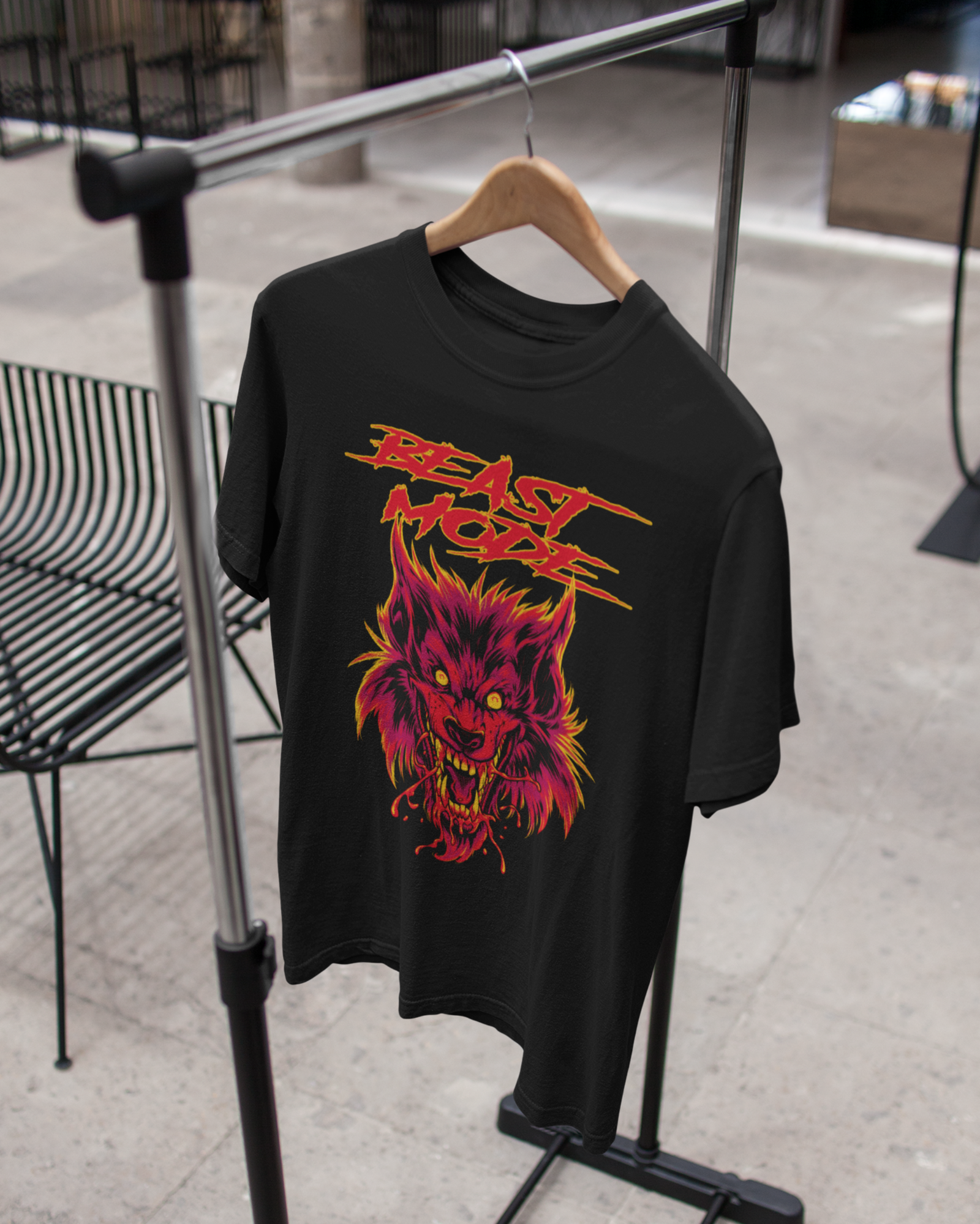 Feral Fury – Savage Wolf Beast Mode Premium Black T-Shirt - AWBlack