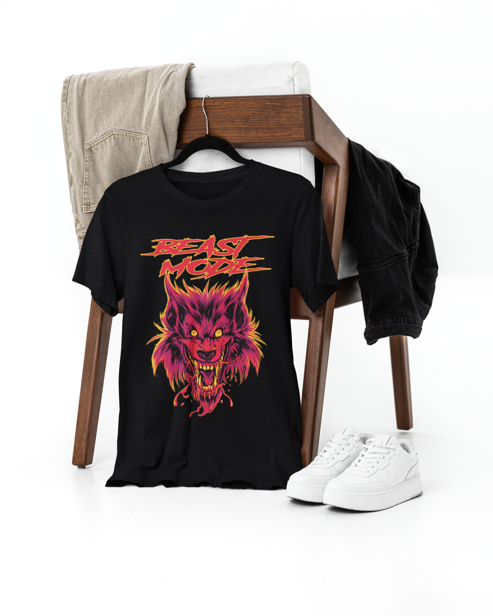 Feral Fury – Savage Wolf Beast Mode Premium Black T-Shirt - AWBlack
