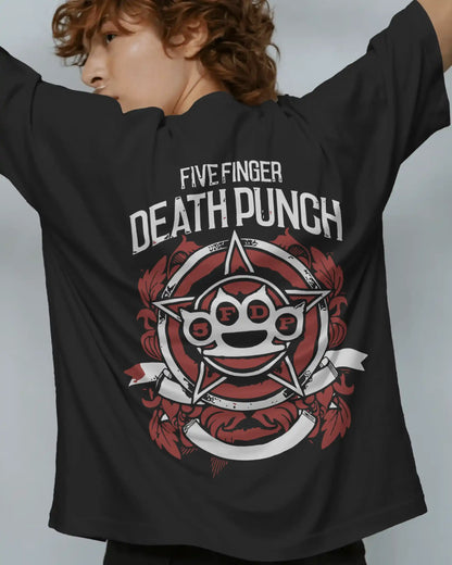 Five Finger Death Punch Oversized T-Shirt | Heavy Metal Rock Band Graphic Tee | 240 GSM Cotton | XS-2XL | AWBlack