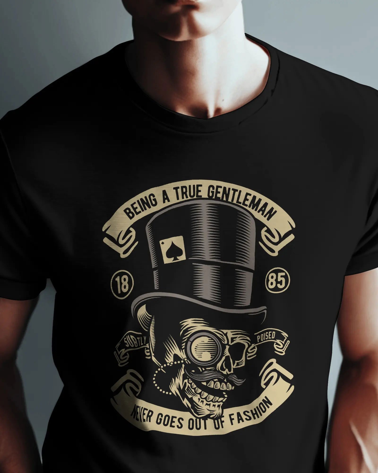 Gentleman's Gambit Retro Skull Cardistry - Premium Black Tshirt - AWBlack