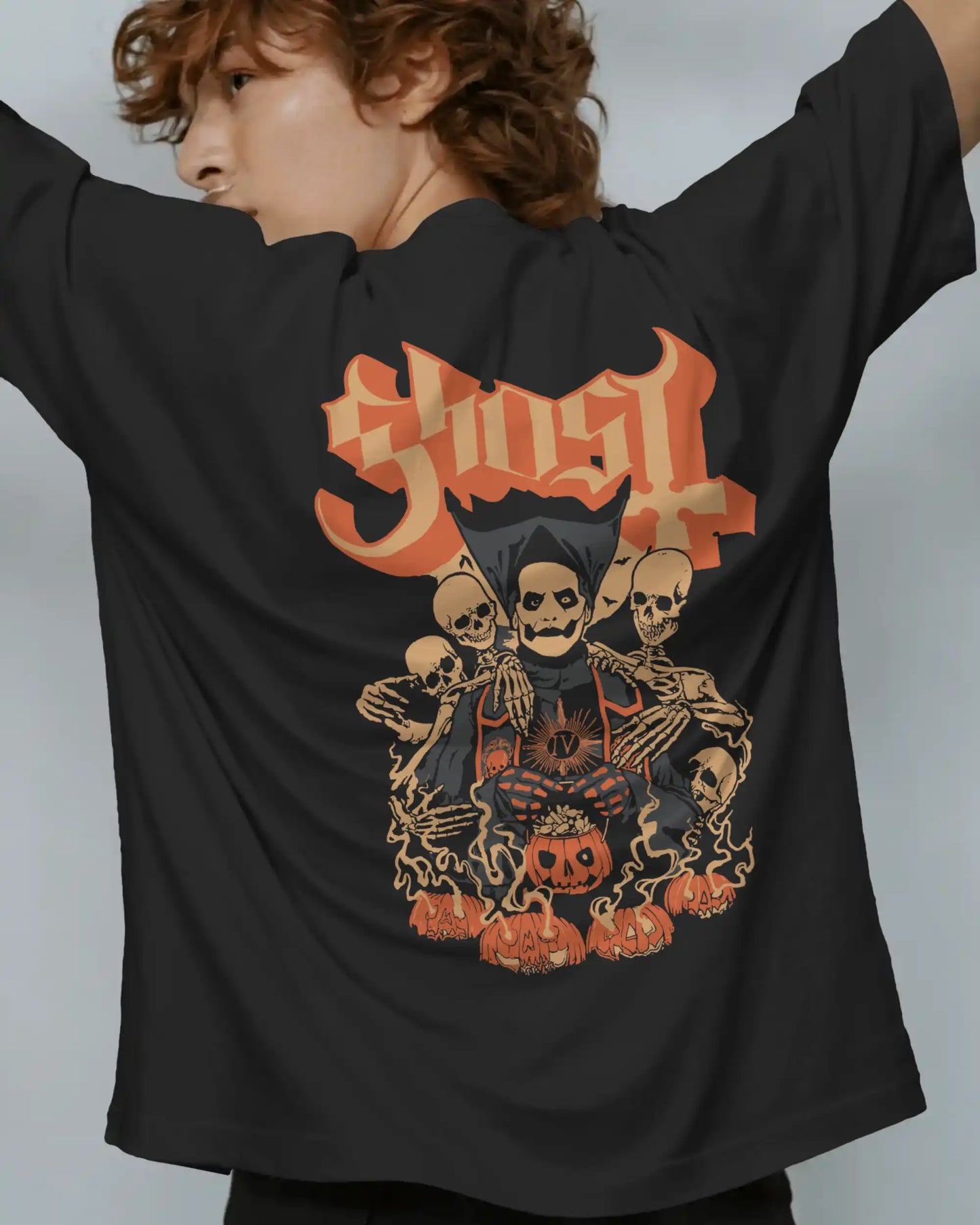 Ghost Oversized T-Shirt | Heavy Metal Rock Band Graphic Tee | 240 GSM Cotton | XS-2XL | AWBlack