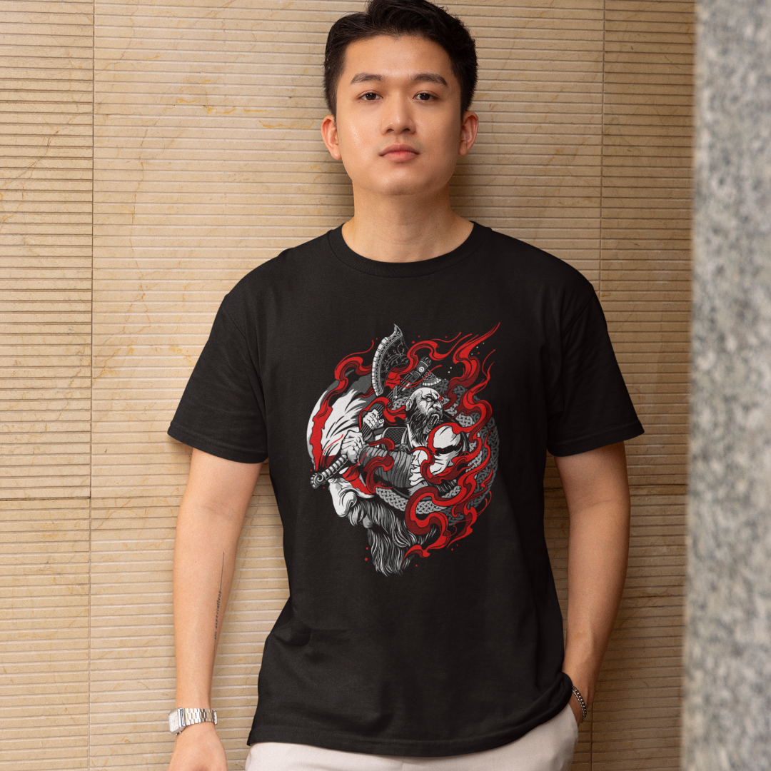 Kratos Unleashed: Red Fury with the Leviathan Axe - Premium Black T-Shirt - AWBlack