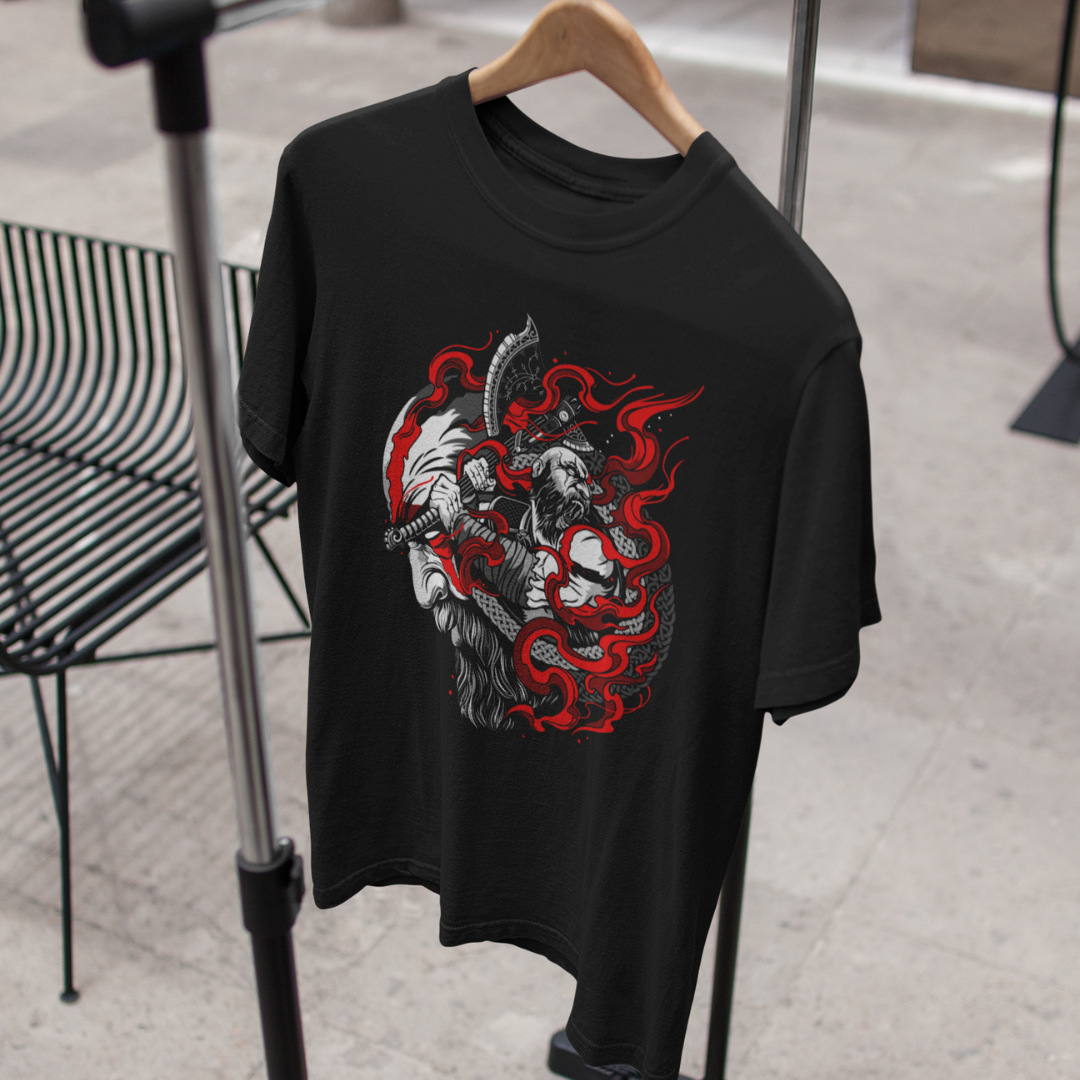 Kratos Unleashed: Red Fury with the Leviathan Axe - Premium Black T-Shirt - AWBlack