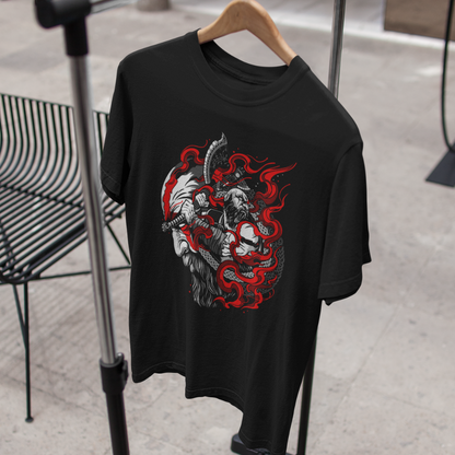 Kratos Unleashed: Red Fury with the Leviathan Axe - Premium Black T-Shirt - AWBlack