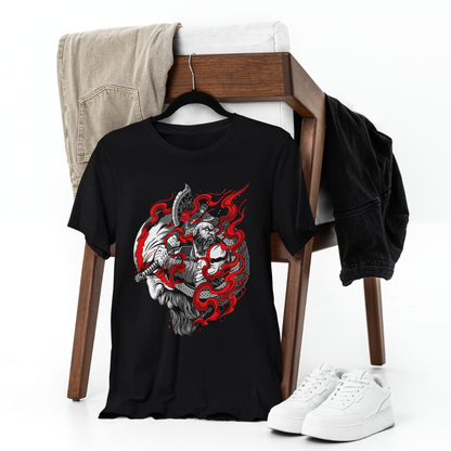 Kratos Unleashed: Red Fury with the Leviathan Axe - Premium Black T-Shirt - AWBlack