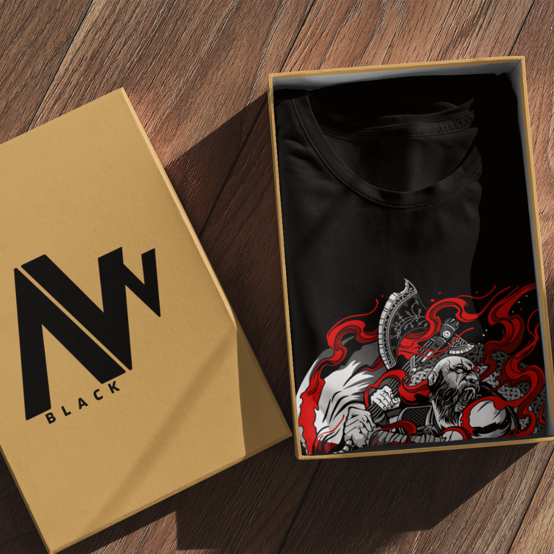 Kratos Unleashed: Red Fury with the Leviathan Axe - Premium Black T-Shirt - AWBlack
