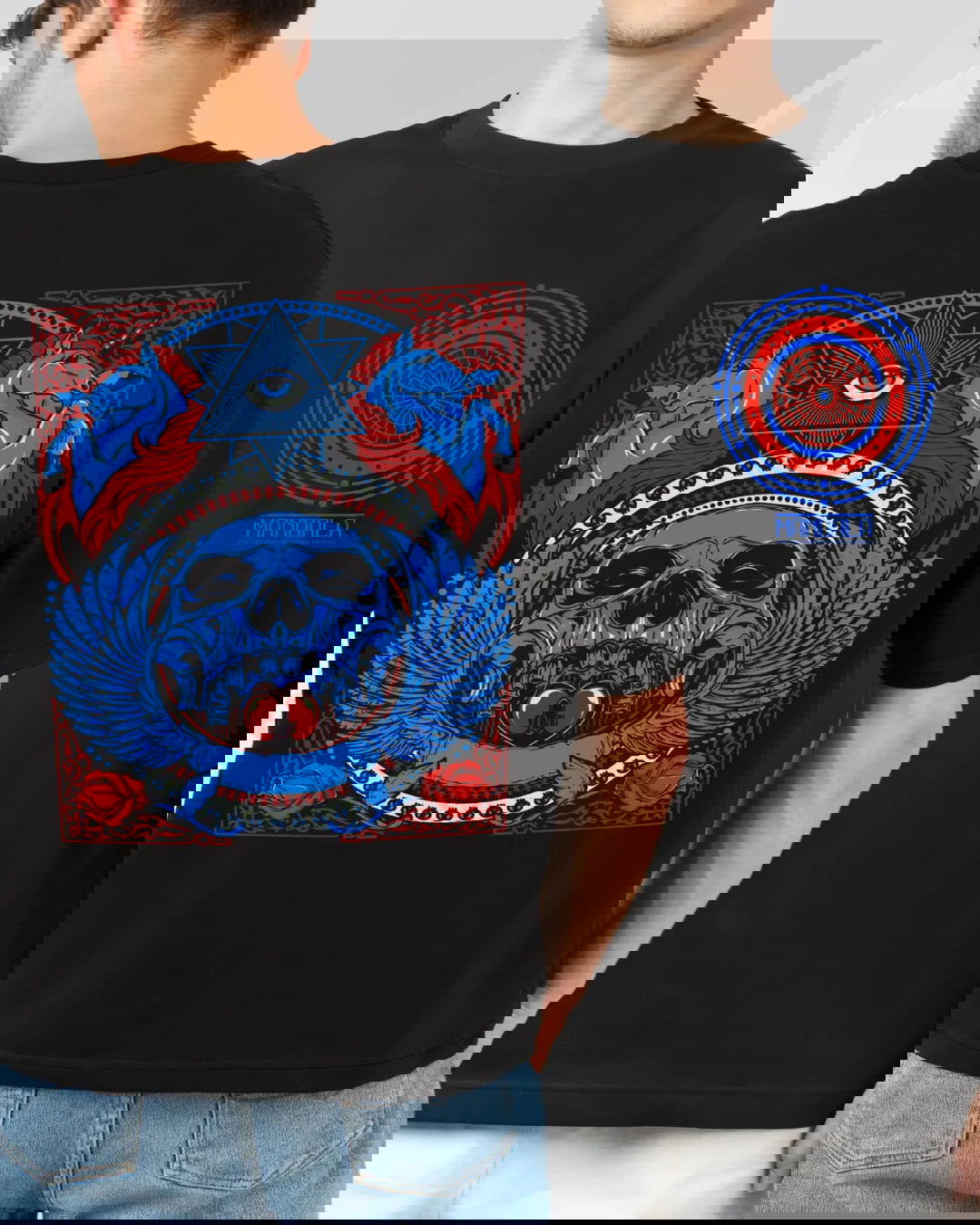 Mandala Journey Oversized Hell Gate & Unicorn - Premium Oversized Tshirt - AWBlack