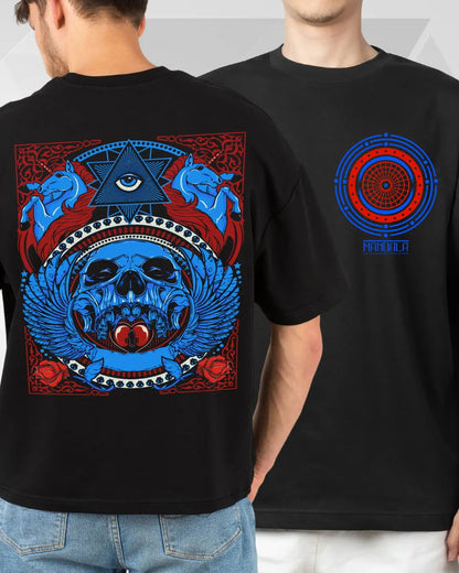 Mandala Journey Oversized Hell Gate & Unicorn - Premium Oversized Tshirt - AWBlack
