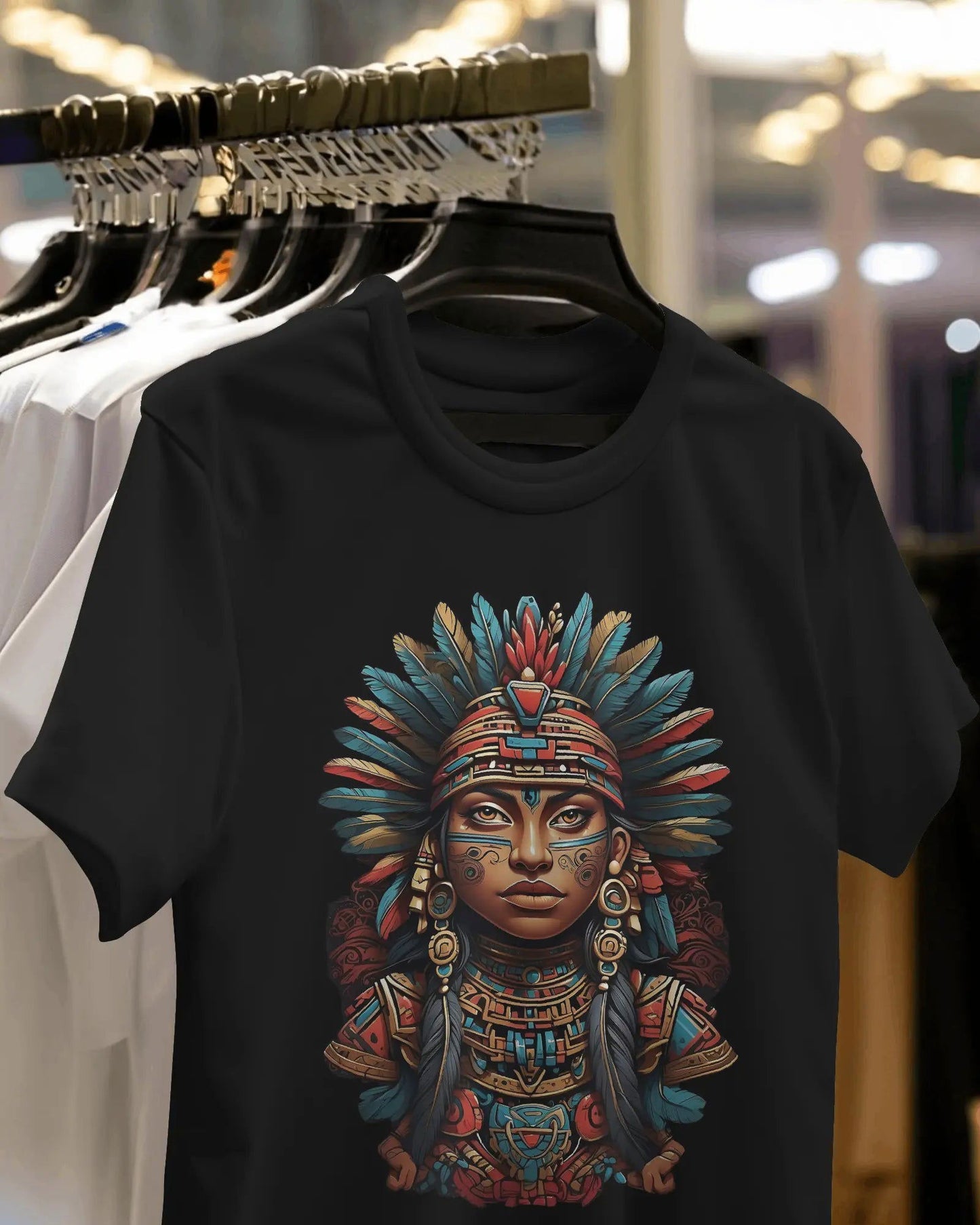 Mayan Majesty Tribal Feathers and Tattoos Ensemble - Premium Black Tshirt - AWBlack