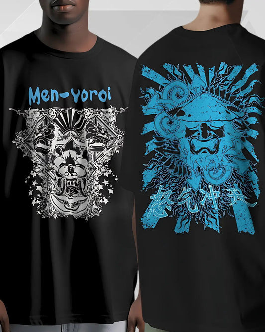 Men-Yorai Capped Samurai Mask - Premium Oversized T-shit - AWBlack