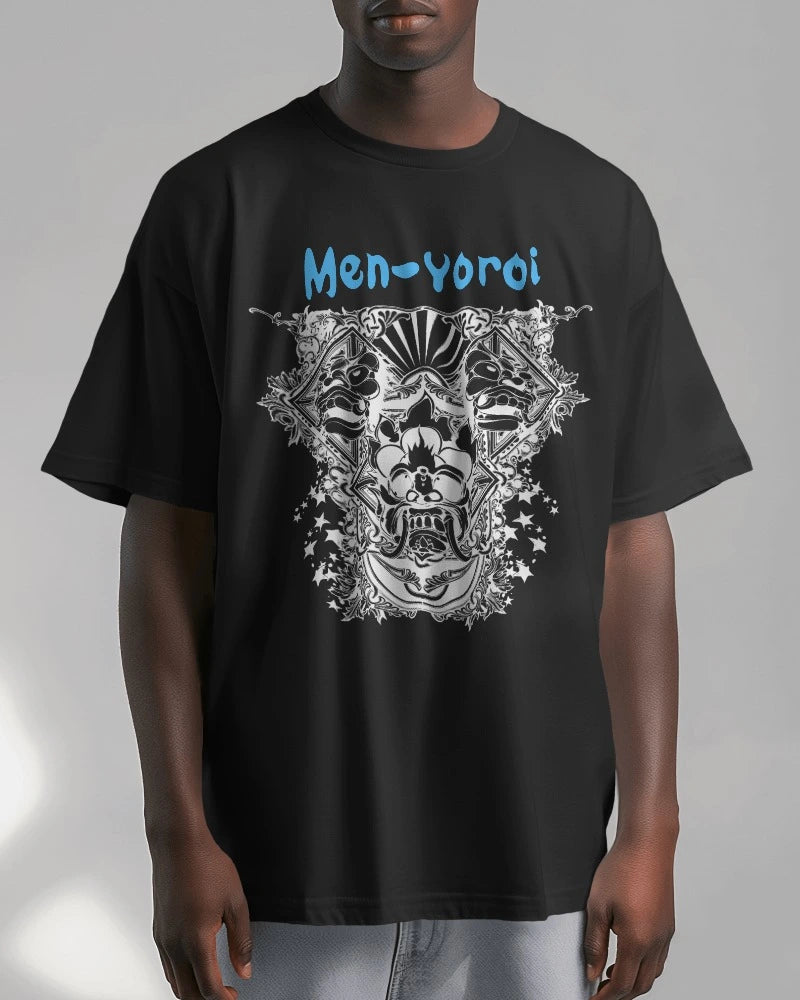 Men-Yorai Capped Samurai Mask - Premium Oversized T-shit - AWBlack
