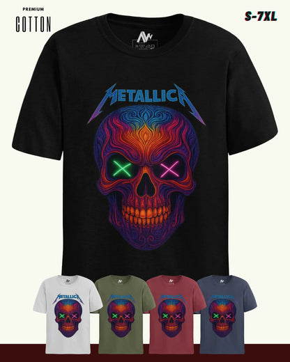 Neon Skull Metal T-Shirt | Multi-Fit Premium 180 GSM | S-7XL