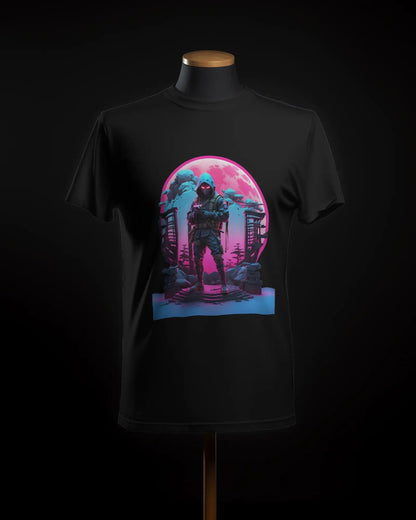 Midnight Sentinel Stealthy Neon Ninja With Camera - Premium Black Tshirt - AWBlack