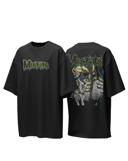 Misfits Oversized T-Shirt | Heavy Metal Rock Band Graphic Tee | 240 GSM Cotton | XS-2XL | AWBlack