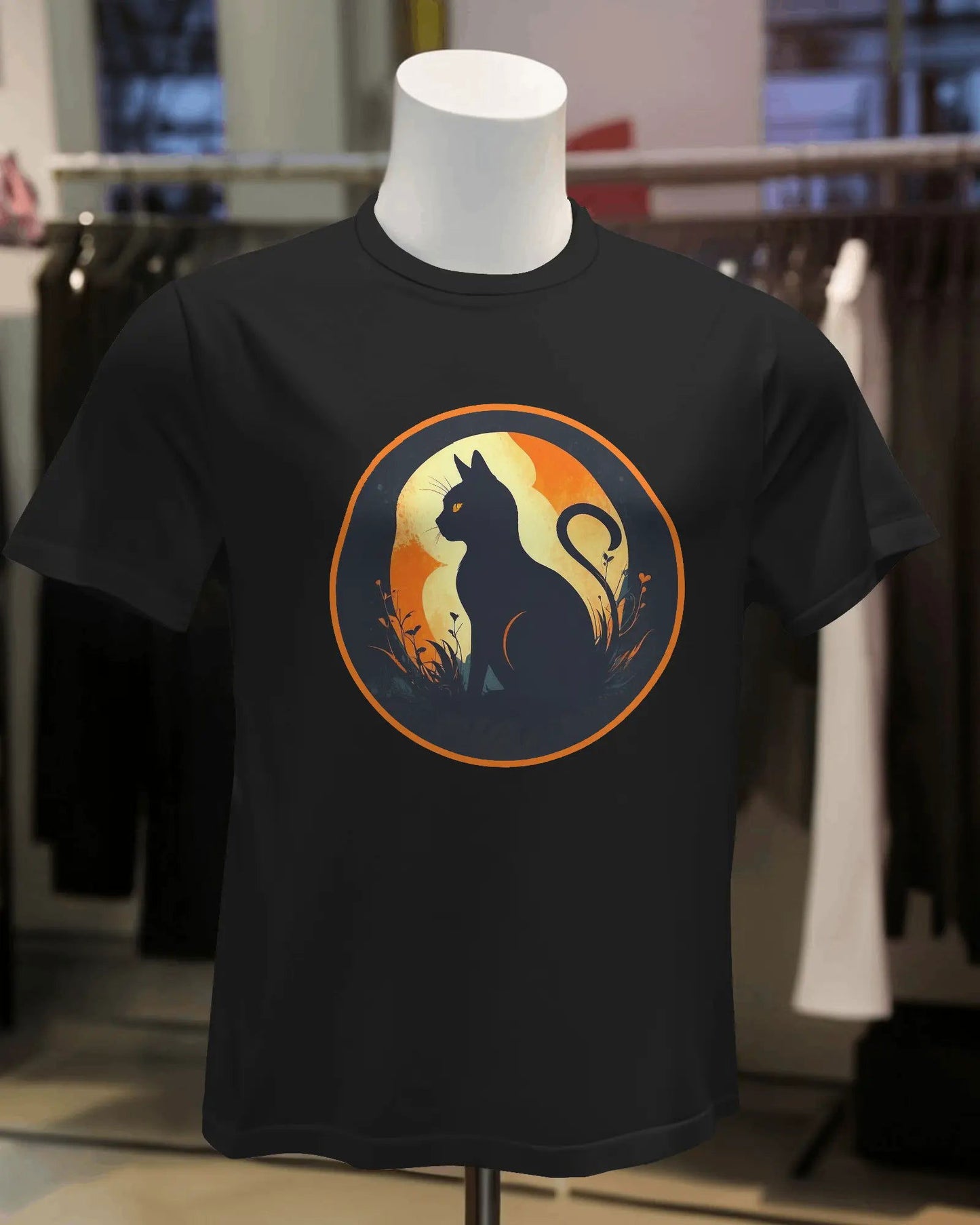 Mystic Moonlight Feline: AI-Envisioned Shadow Cat Tee - Premium Black Tshirt - AWBlack