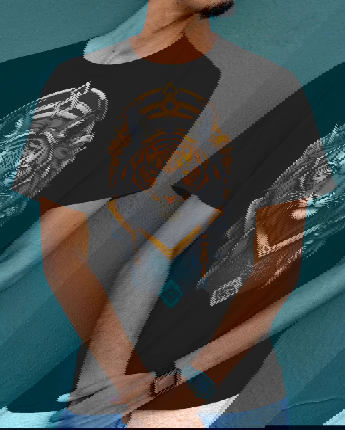 Neon Sovereign Golden Tiger King of Tomorrow - Premium Black Tshirt - AWBlack