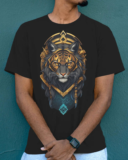 Neon Sovereign Golden Tiger King of Tomorrow - Premium Black Tshirt - AWBlack