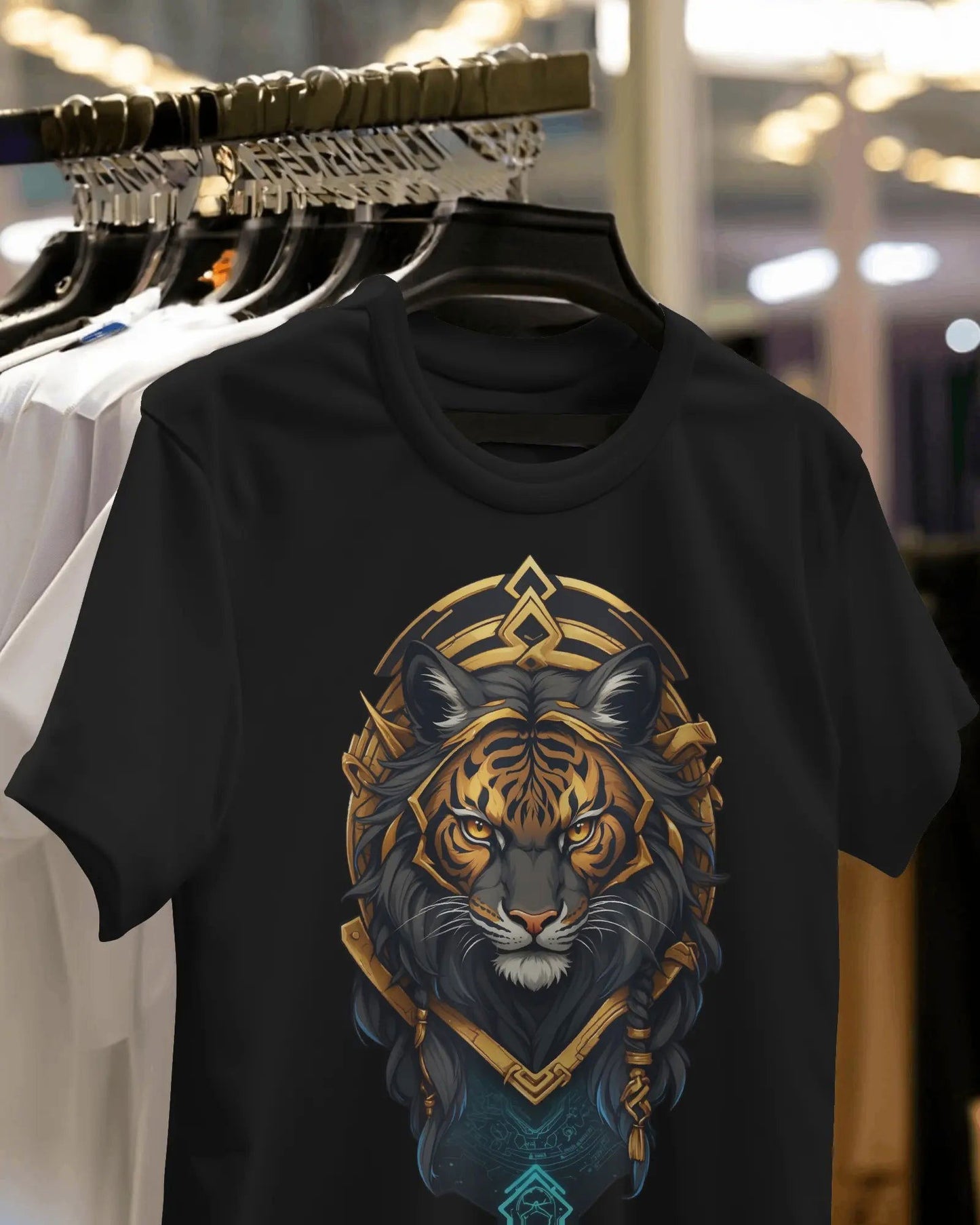Neon Sovereign Golden Tiger King of Tomorrow - Premium Black Tshirt - AWBlack