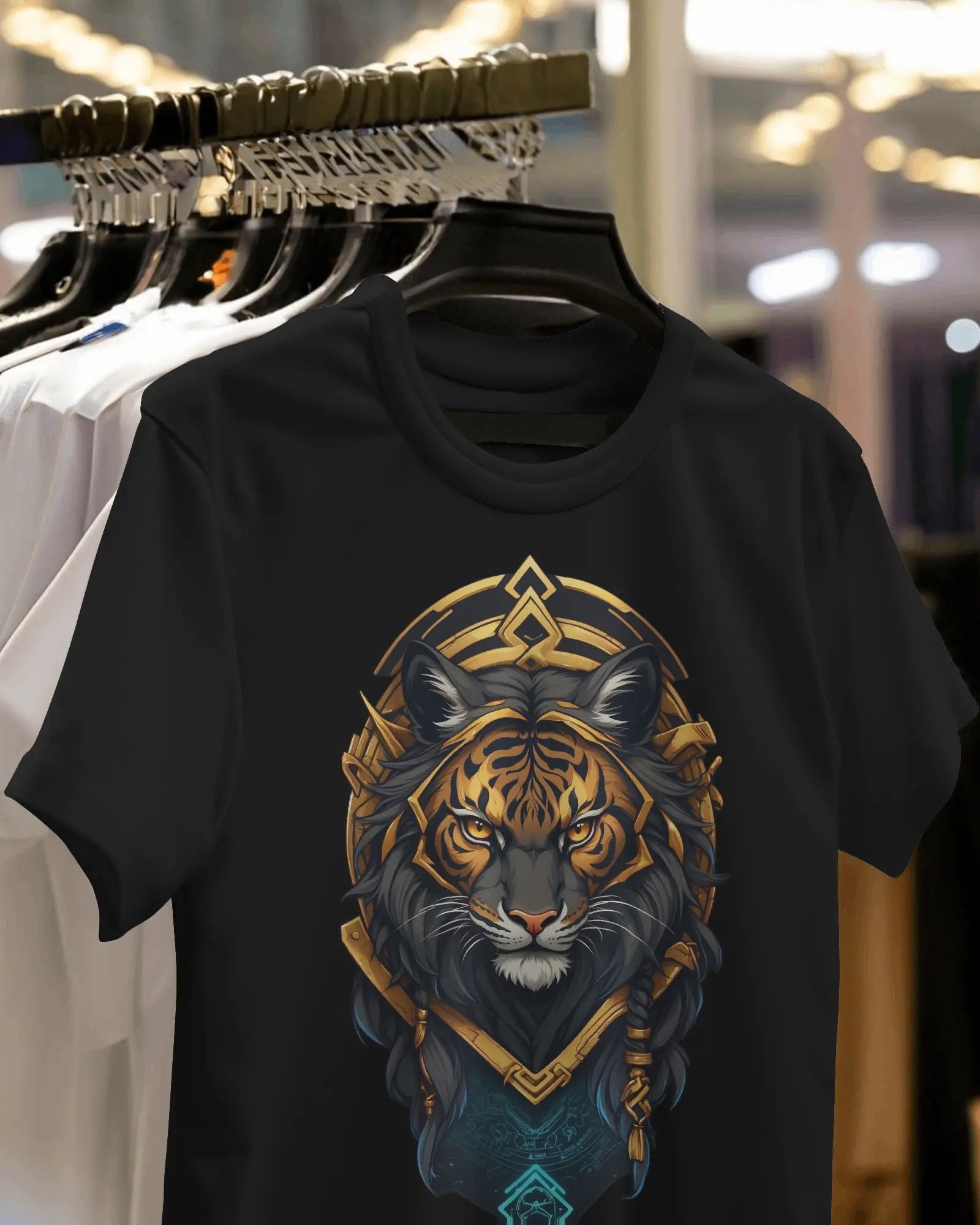 Neon Sovereign Golden Tiger King of Tomorrow - Premium Black Tshirt - AWBlack