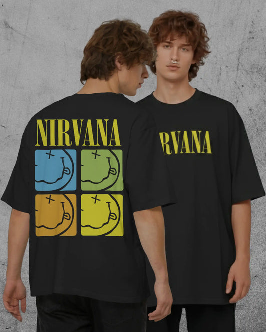 Nirvana Oversized T-Shirt | Heavy Metal Rock Band Graphic Tee | 240 GSM Cotton | XS-2XL | AWBlack