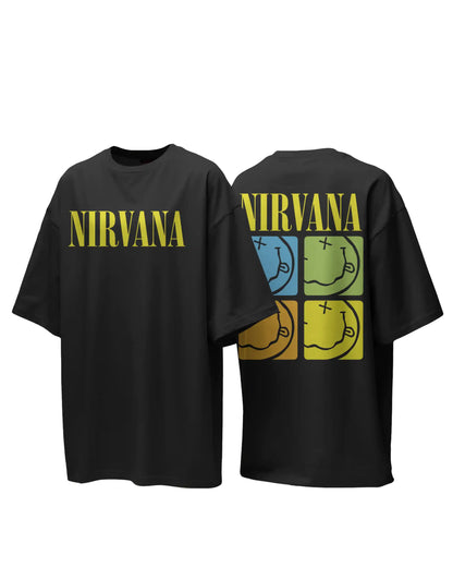 Nirvana Oversized T-Shirt | Heavy Metal Rock Band Graphic Tee | 240 GSM Cotton | XS-2XL | AWBlack