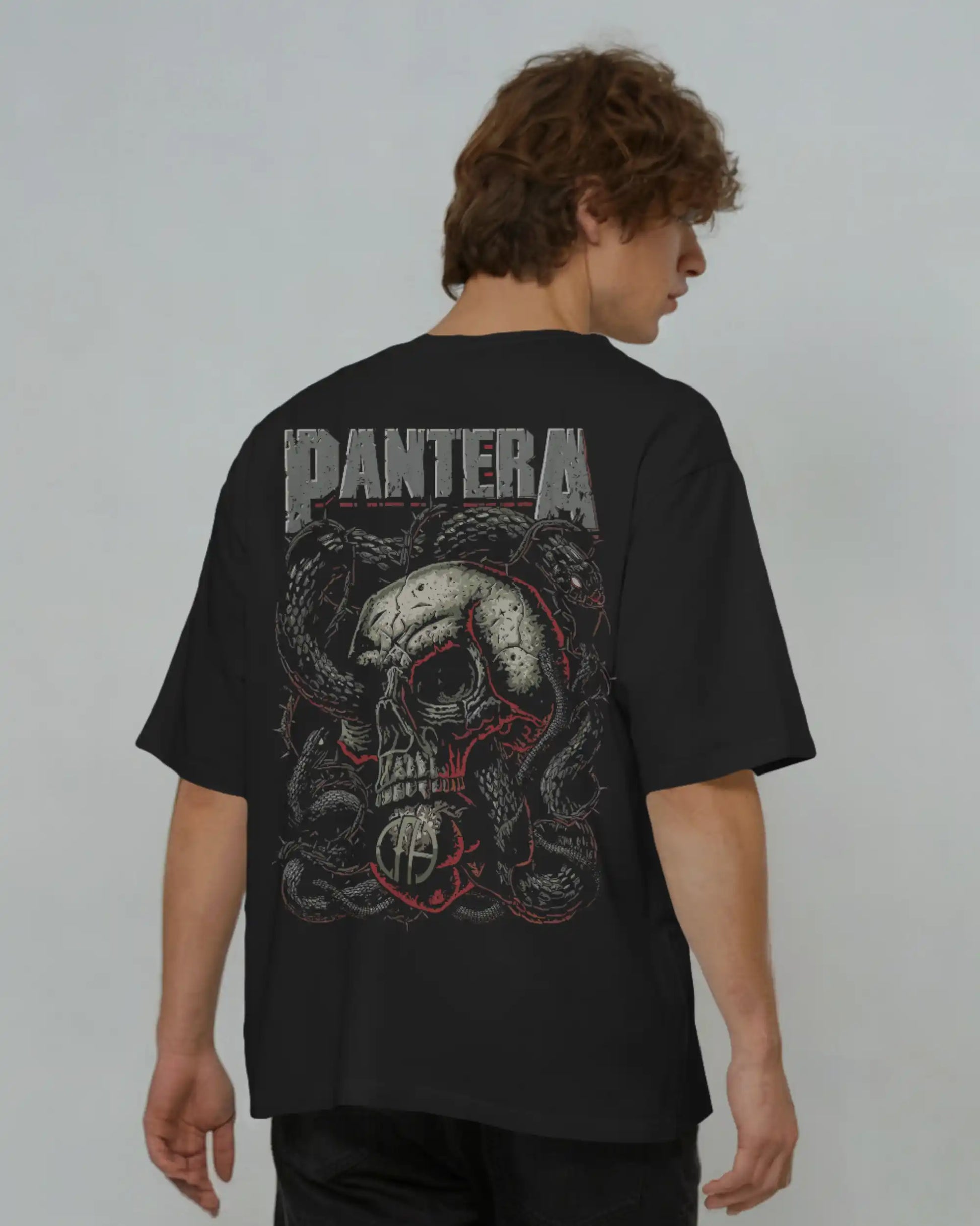 Black Pantera band graphic plus size tshirt oversized fit with skull and snake artwork – AWBlack 240 GSM