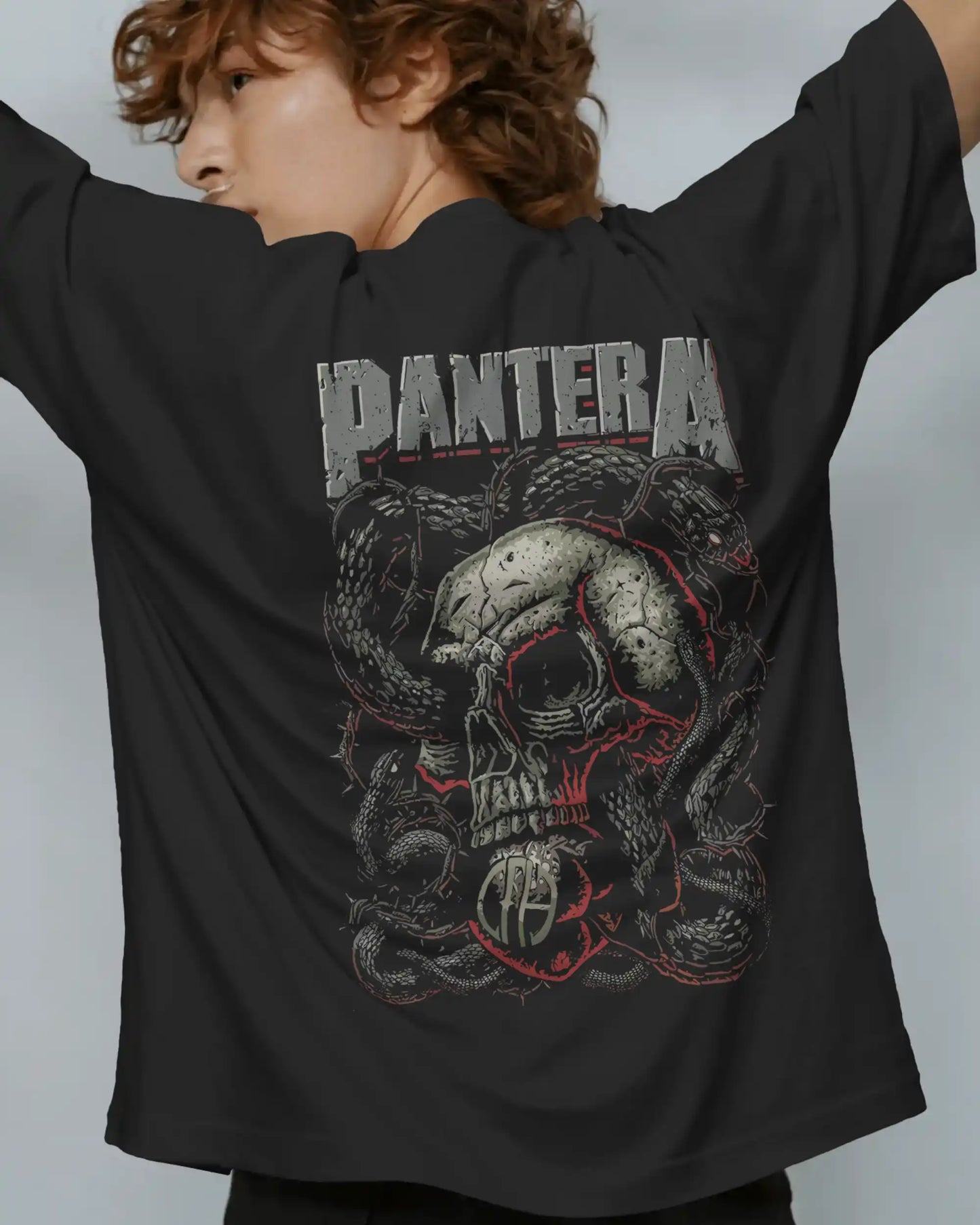 Black Pantera band graphic plus size tshirt oversized fit with skull and snake design – AWBlack 240 GSM