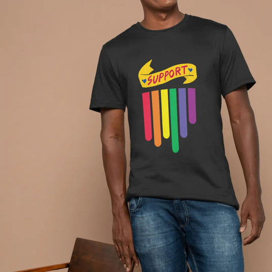 Pride Support LGBTQ+ Flag - Premium Black Tshirt - AWBlack