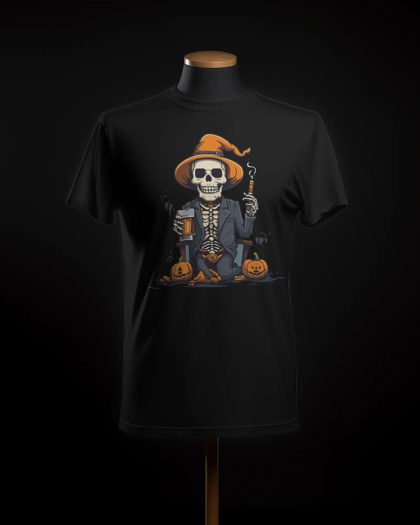 Pumpkin Party Pals: Skeleton Chillin' with Cigar & Beer - Premium Black Tshirt - AWBlack