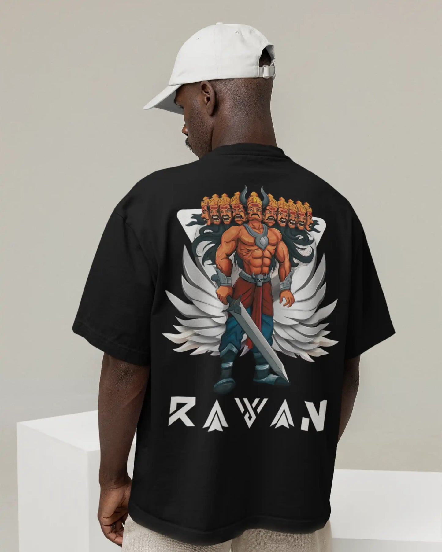 🔥🛕 Ravan Ramayana Plus-Size T-Shirt – Mythology Graphic Tee | 180 GSM Cotton S–7XL | AWBlack