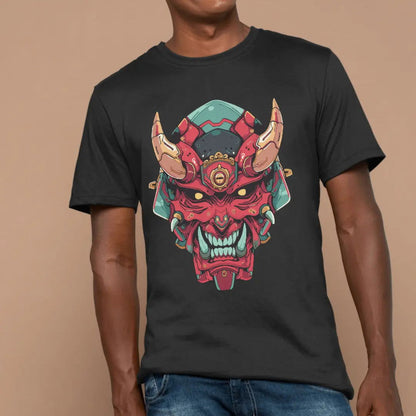 Red Rage Weird Japan Samurai Face Mask - Premium Black Tshirt - AWBlack