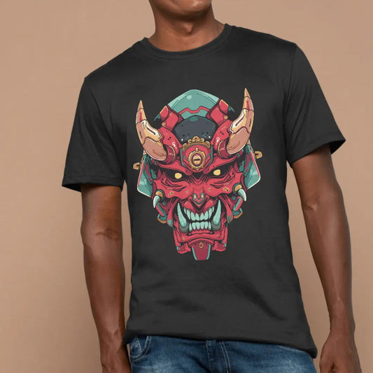 Red Rage Weird Japan Samurai Face Mask - Premium Black Tshirt - AWBlack
