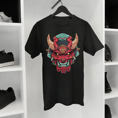Red Rage Weird Japan Samurai Face Mask - Premium Black Tshirt - AWBlack