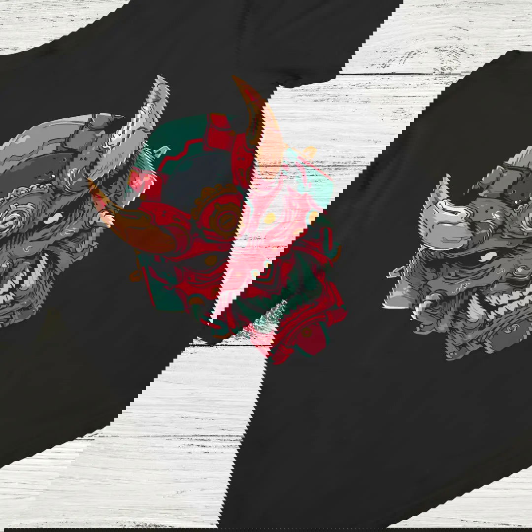 Red Rage Weird Japan Samurai Face Mask - Premium Black Tshirt - AWBlack