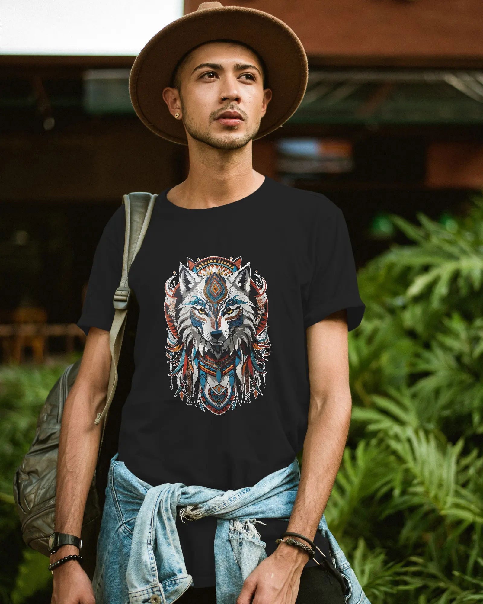 Red Spirit Wolf: The AI-crafted Tribal Enigma - Premium Black Tshirt - AWBlack