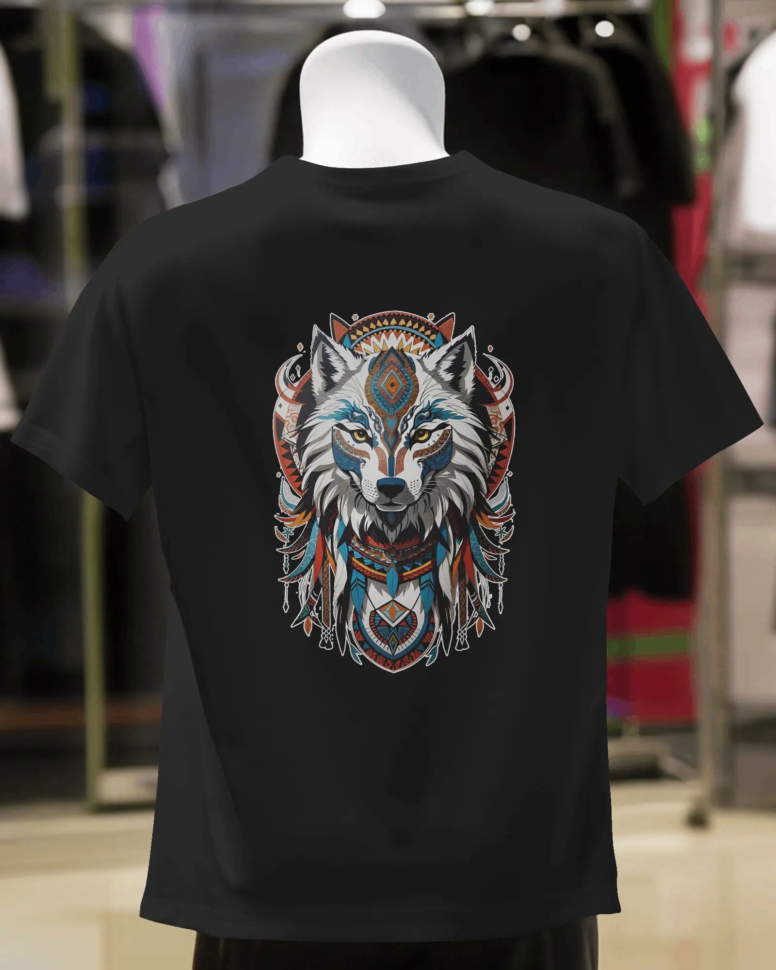 Red Spirit Wolf: The AI-crafted Tribal Enigma - Premium Black Tshirt - AWBlack